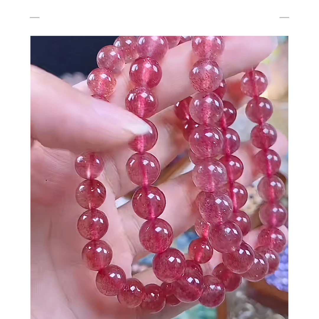 【薄荷铺】毕业级天然草莓晶圆珠手串 鸽血红颗颗带星光 多样性发一