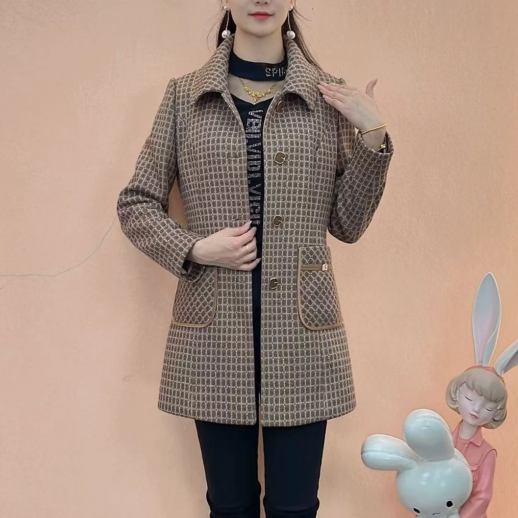 【娜魅女装】早春新款加密气质洋气显瘦精致韩版格纹时尚外套