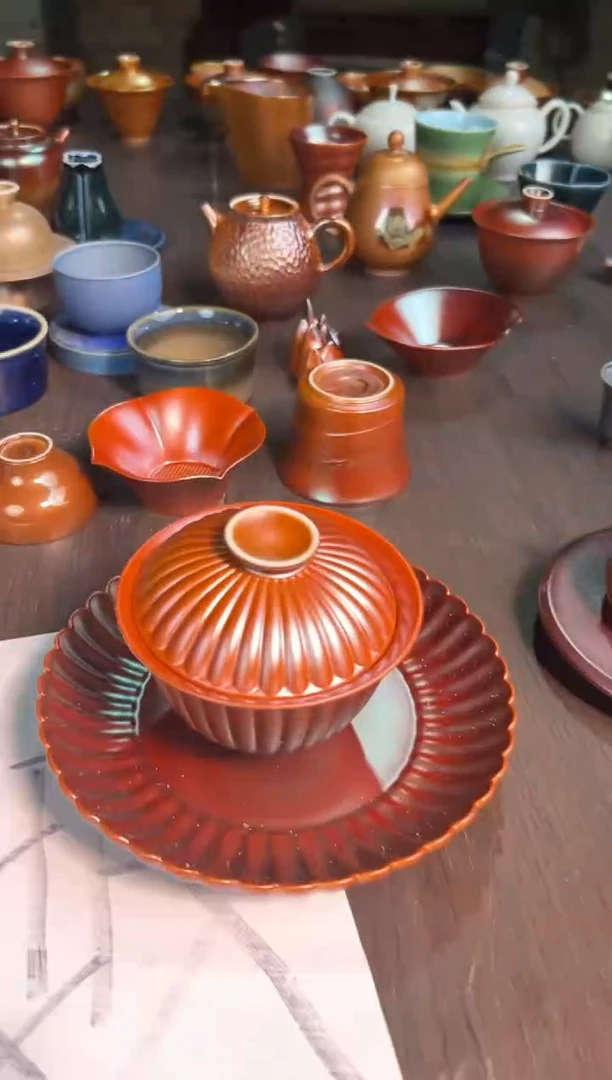 杯48柴房陶瓷原创菊瓣盖碗