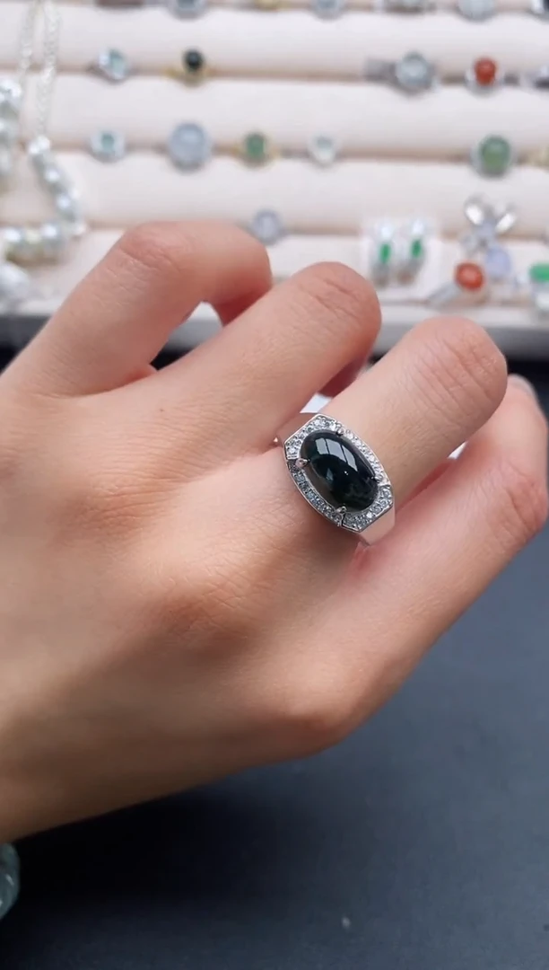 银S925镶嵌戒指翡翠2222222+5