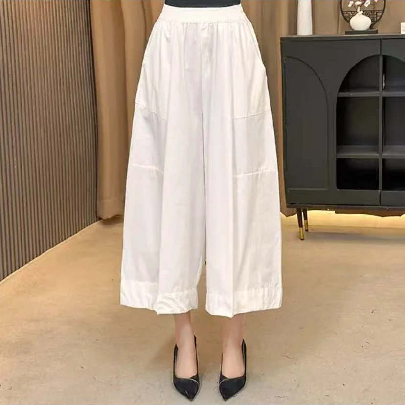 夏季新款时尚百搭潮流纯色八分裤休闲洋气显瘦女士阔腿裤