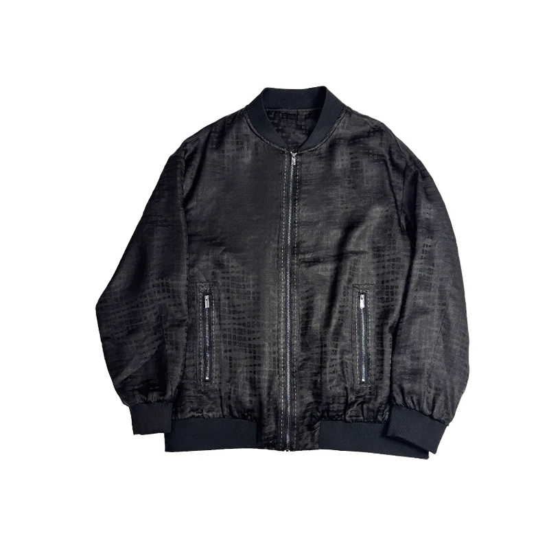 高端桑蚕丝香云纱春秋季新款男士外套宽松商务休闲立领长袖夹克