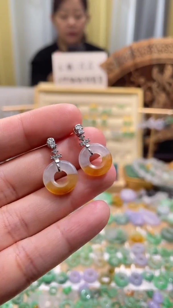 颈饰未镶嵌翡翠甜甜圈一对耳钉