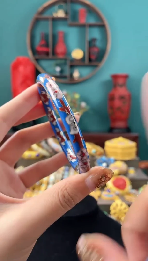 非遗手工景泰蓝开口镯子56-62湖蓝