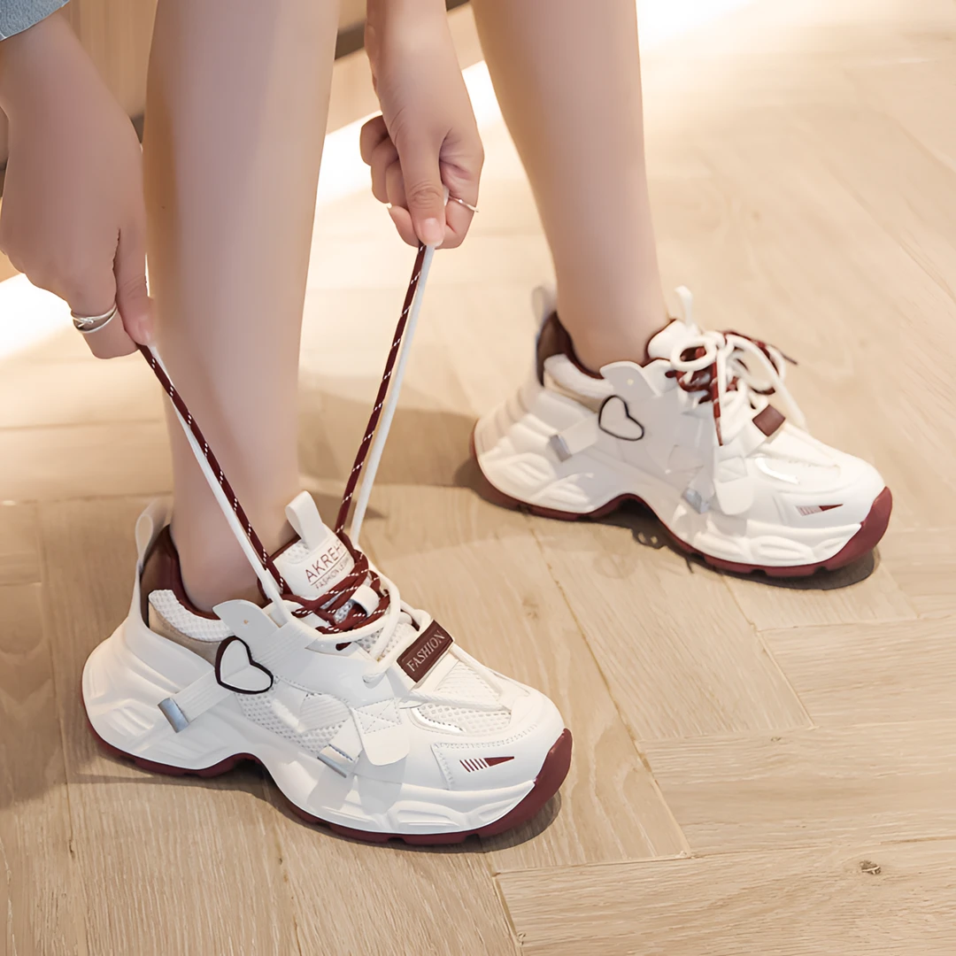 真皮老爹鞋女2025春夏新款厚底增高透气百搭休闲鞋运动网面防滑