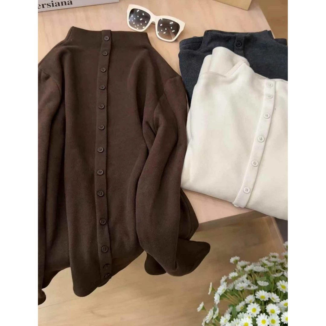 TY8 【排扣T】人手必备保暖显瘦百搭高克德绒排扣T（衣长58）