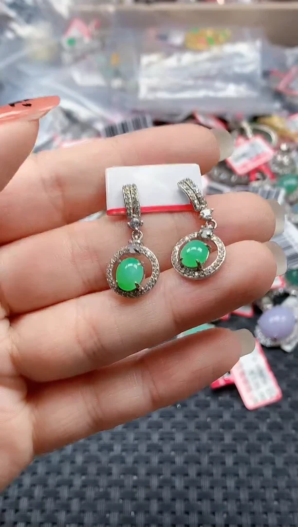 银S925镶嵌戒指翡翠天然A货缅甸翡翠