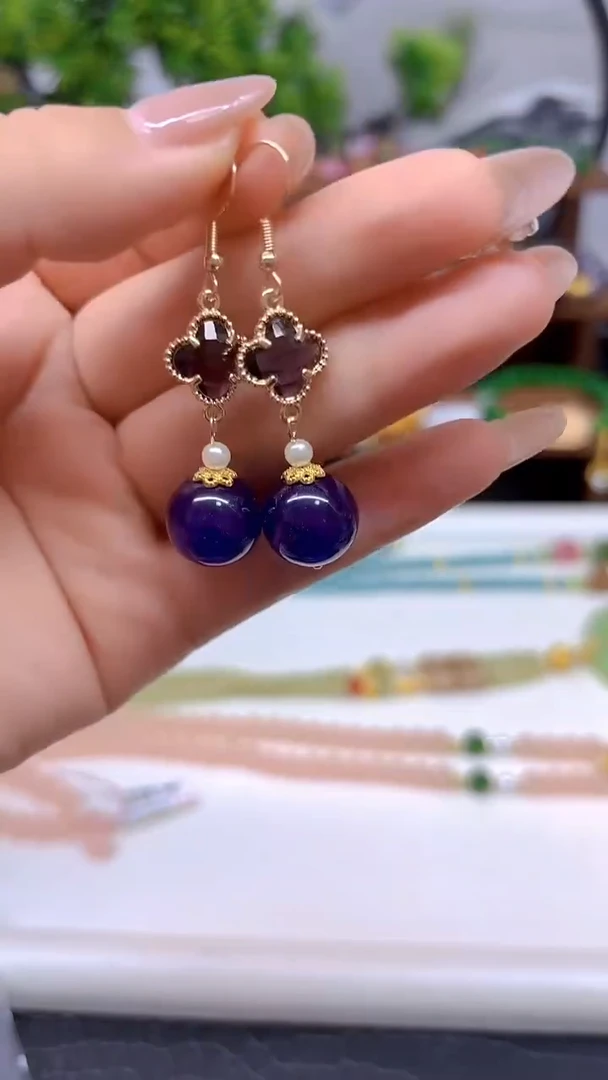 水晶耳饰14K金镶嵌E659