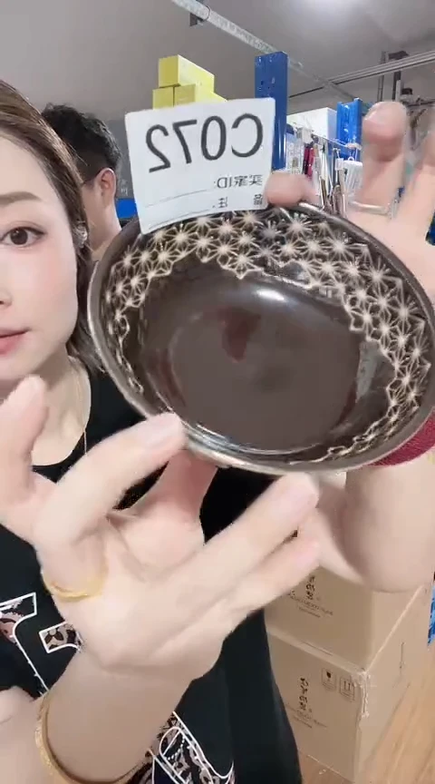 瓷片全新高端瓷器麻叶12cm钵一只C072（褐