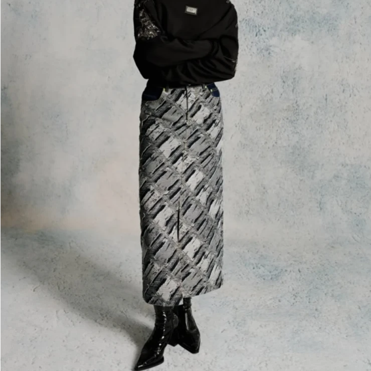 limil高级时髦明显拼接磨毛设计感半身裙9200085