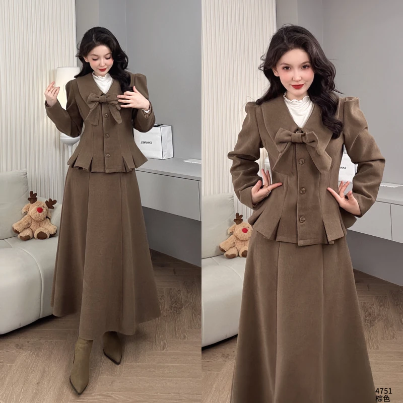Saeda品牌女装法式千金甜美短款外套半身裙子两件套YF4751