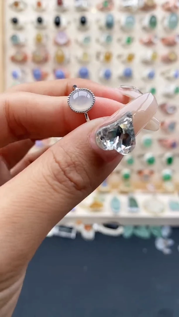 【闪购商品】翡翠戒指银S925镶嵌缅甸天然A货翡翠222  1+3