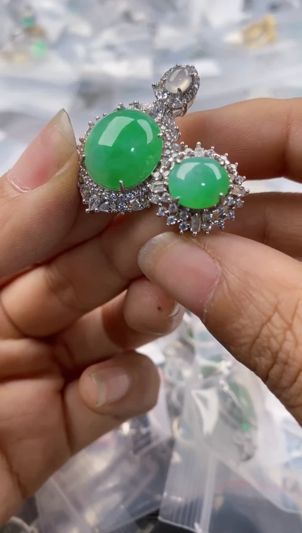 银S925镶嵌戒指翡翠10                 7