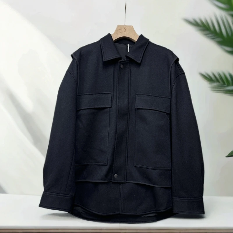 秋季新款男士休闲时尚简约经典翻领毛呢夹克外套男23182