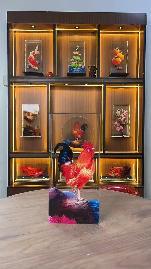 人造水晶外画大红公鸡24/11/5