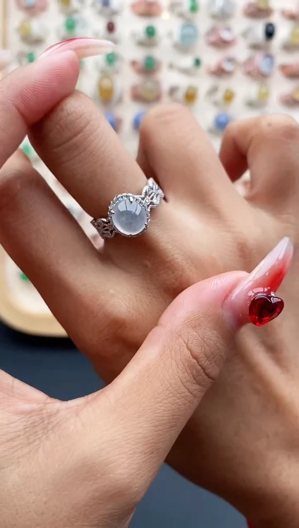 【闪购商品】翡翠戒指银S925镶嵌缅甸天然A货翡翠111 8+4