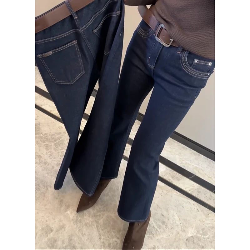 加绒加厚直筒牛仔裤女2025秋冬新款大码高腰显瘦百搭九分微喇裤子
