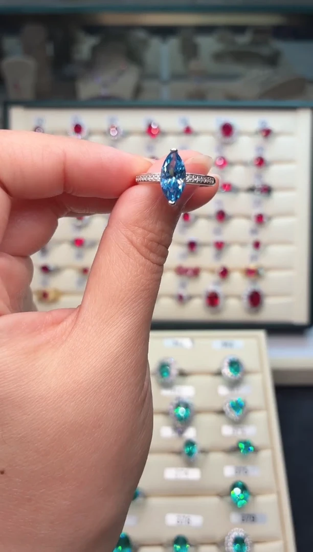 银S925镶嵌戒指海蓝宝石00