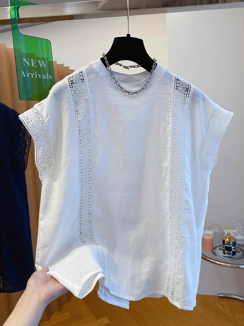 【双面蕾丝】运补  高端上衣女薄款2025新款宽松蕾丝拼接镂空小飞袖