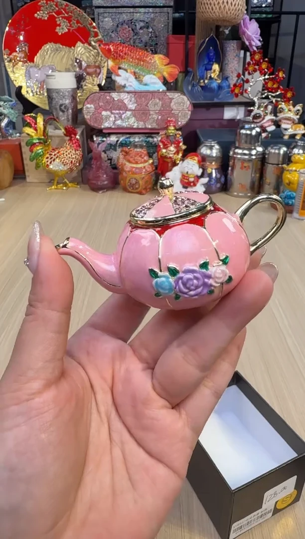 110七宝粉色花朵茶壶