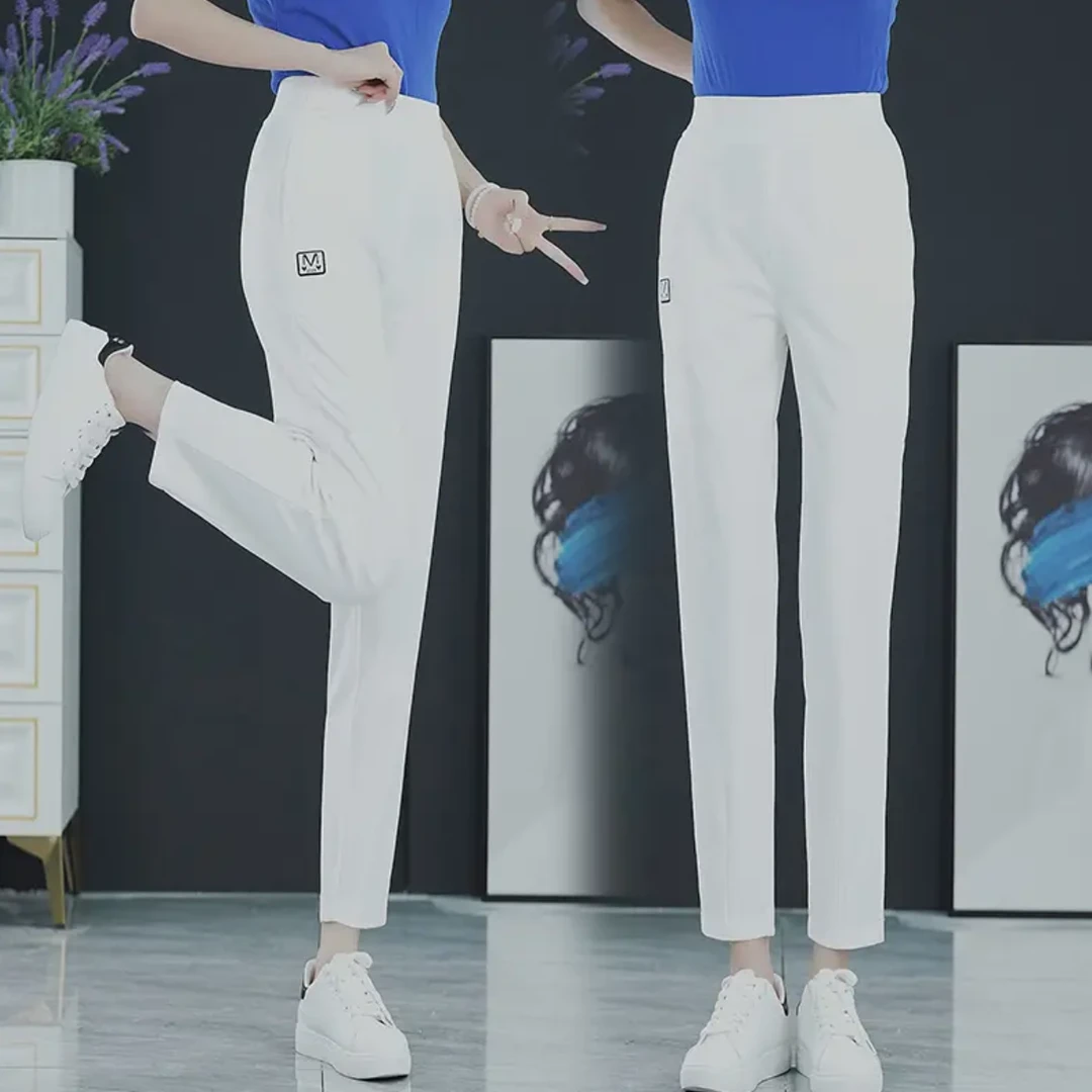 6820【裤长90】哈伦裤女新款高腰直筒宽松休闲裤显瘦九分裤