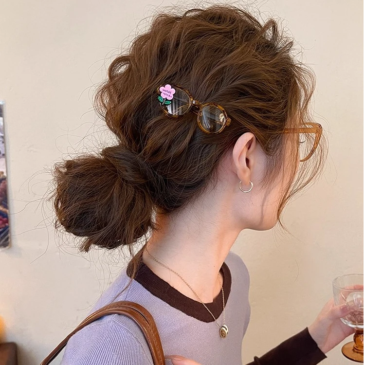 时髦必入！韩系粉色小花卡通眼镜发夹甜美刘海侧边夹2025新款发卡