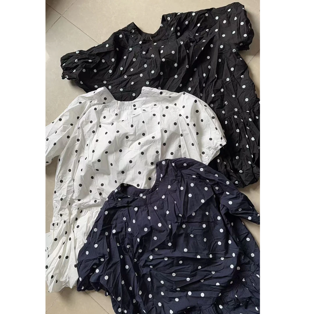 【文乐乐】夏季新款韩版洋气减龄花苞袖时尚休闲潮流波点T恤6599