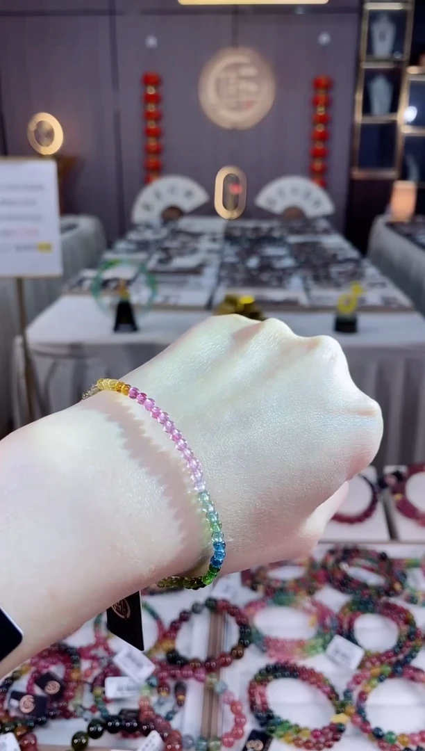 未镶嵌老矿碧玺色标彩虹净体单圈手串3mm+碧玺dan多样性发货一条