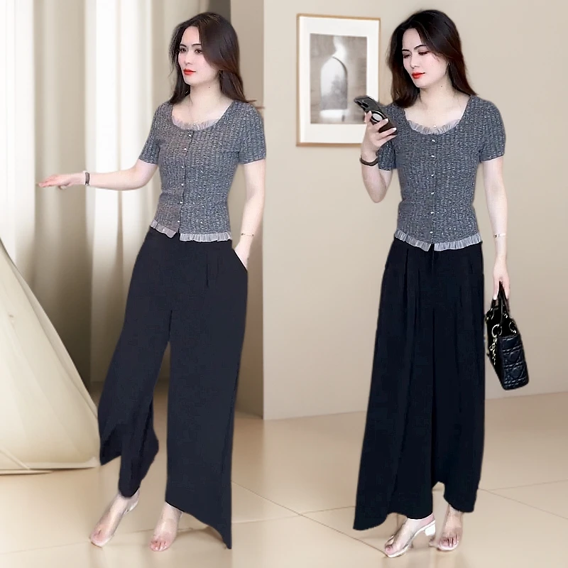 夏季显瘦短袖T恤小众设计感开衫洋气时尚小个子花边气质短款上衣