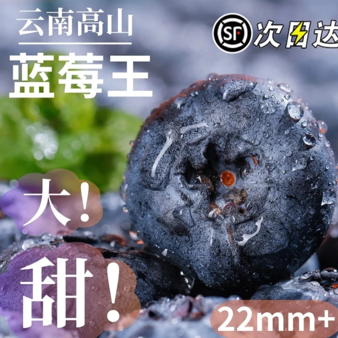 【买3盒送三盒】云南大颗蓝莓22mm➕果王当季蓝莓整箱包邮顺丰100g/6盒云南蓝莓云南省红河哈尼族彝族自治州