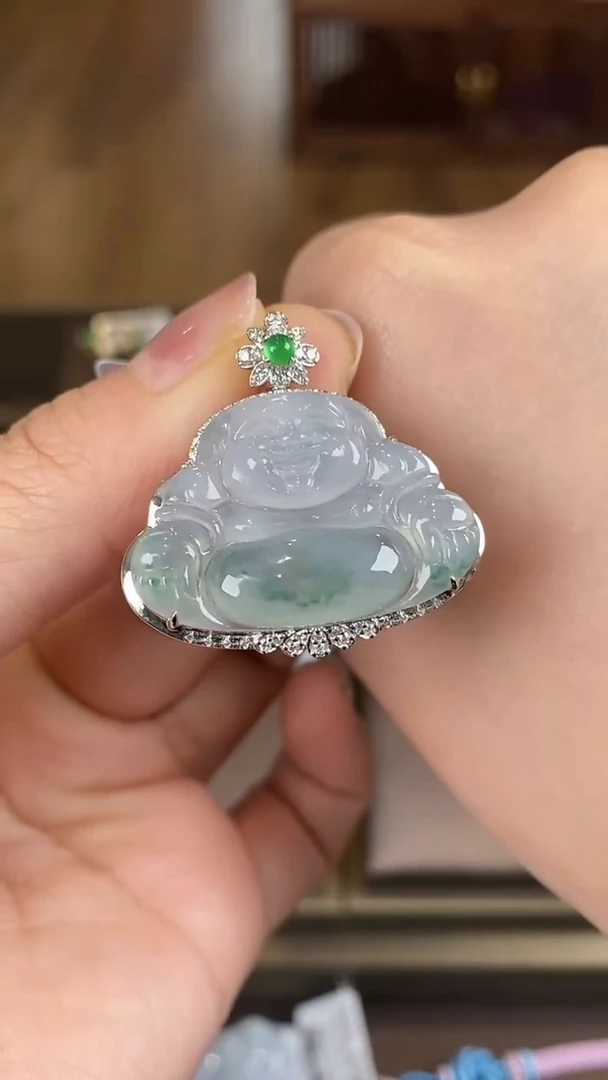 【闪购商品】翡翠吊坠(不含链)18K金镶嵌翡翠包镶佛公