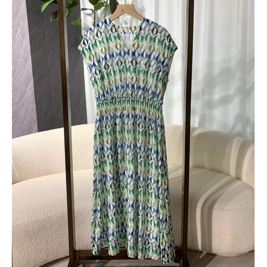 【子溪说衣】丝棉混纺印花V领连衣裙DGPP-ly184