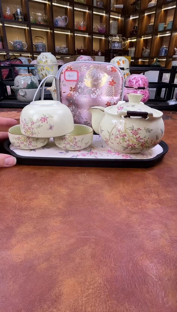 瓷片桃花宝瓶旅行+长方桃花盘