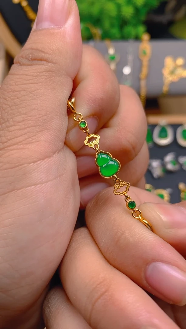 吊坠(不含链)银S925镶嵌翡翠葫芦延长链