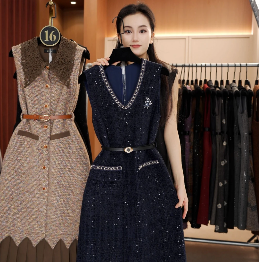 【宠粉价】赫本风轻奢美拉德气质无袖设计连衣裙NH-WX272