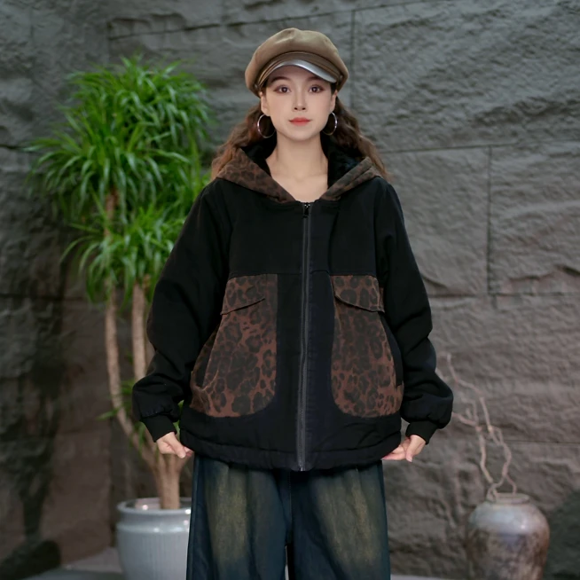 【棉服加厚内里加绒】连帽女装冬款百搭黑色棉衣外套宽松显瘦上衣