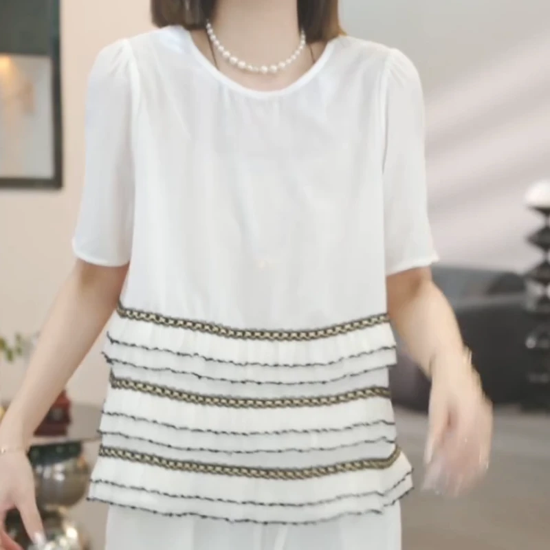 【靓丽人生】2025夏季新款时尚气质显瘦设计师短袖上衣LK2504049