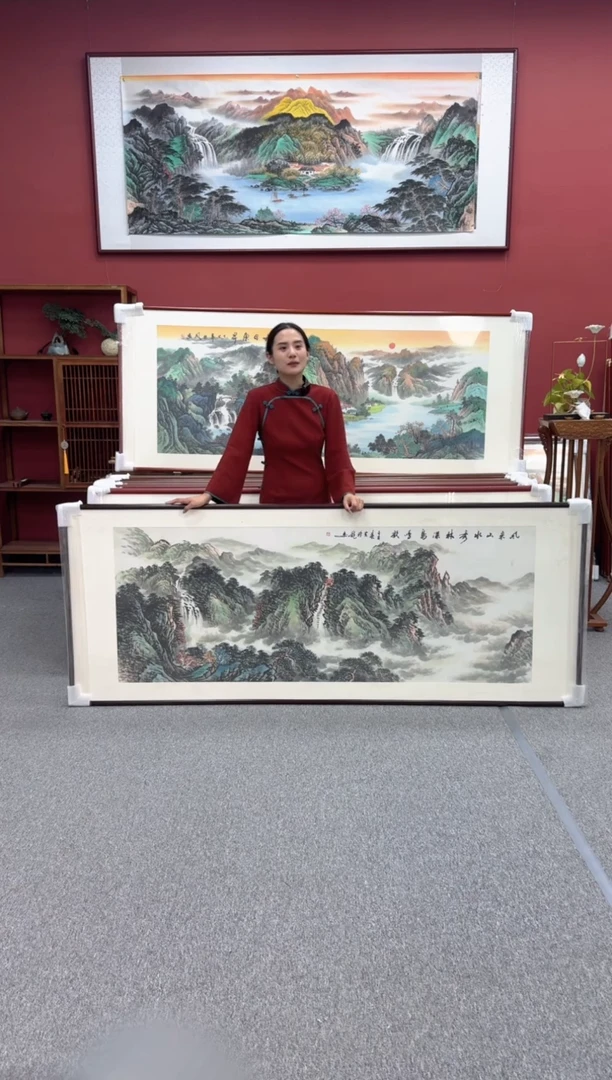 国画手绘  风来山水秀  219*88