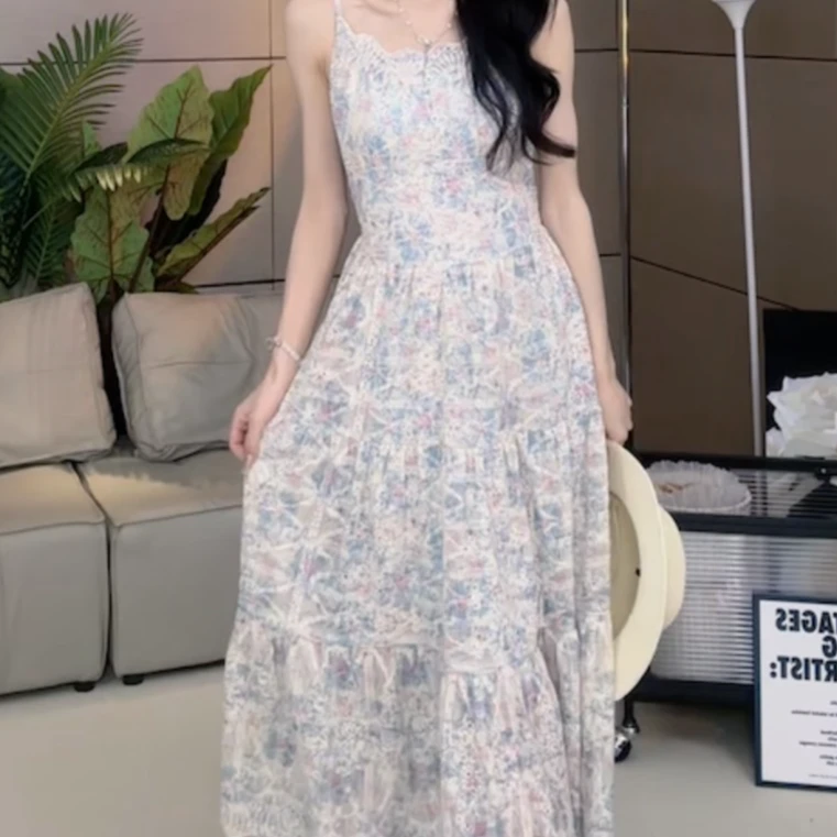 【蓉蓉专属】RX0338莫奈花园甜美少女绝美连衣裙度假显瘦长裙