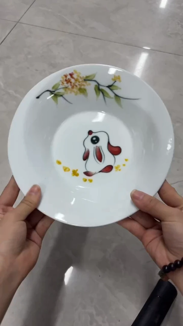 瓷片景德镇陶瓷食品级手绘釉中彩-喇叭盘
