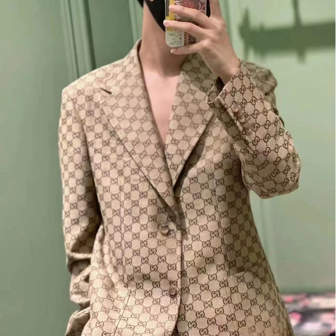 未使用 GUCCI/古驰 卡其色Logo图案满印长袖西装外套