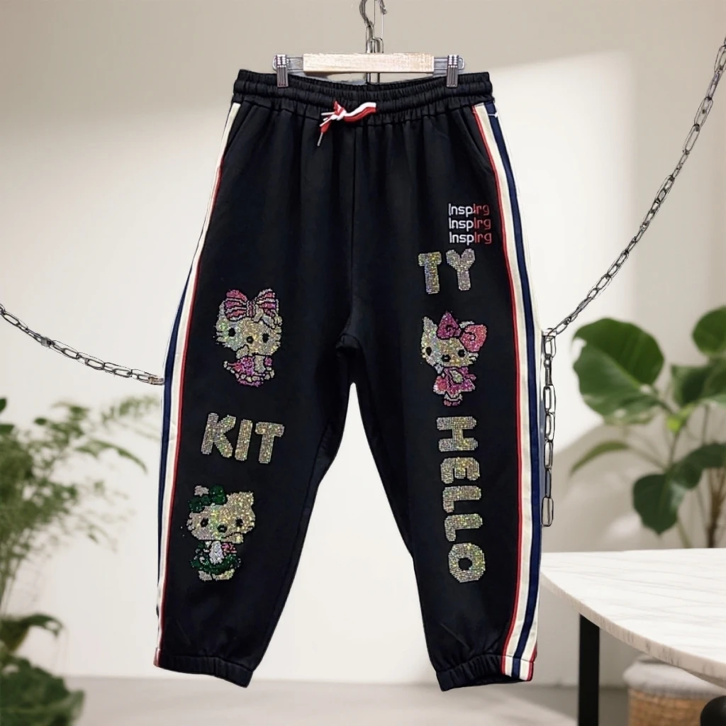 190-230斤 裤长92潮品钻猫咪加绒休闲筒裤