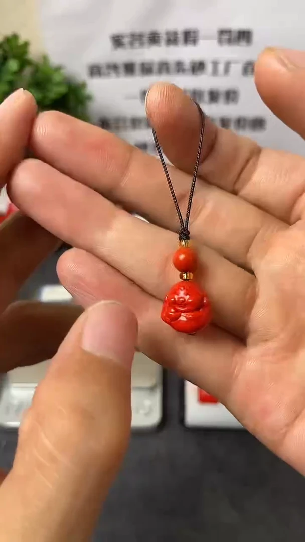 天然辰砂红砂弥勒佛手机链
