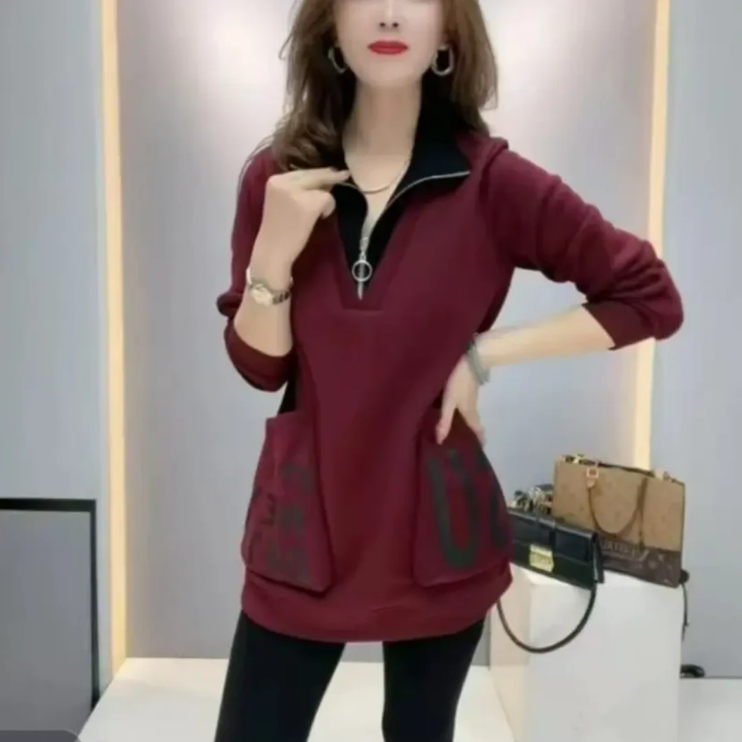 加绒保暖卫衣女中长款显瘦洋气时尚宽松秋冬休闲百搭韩版长袖
