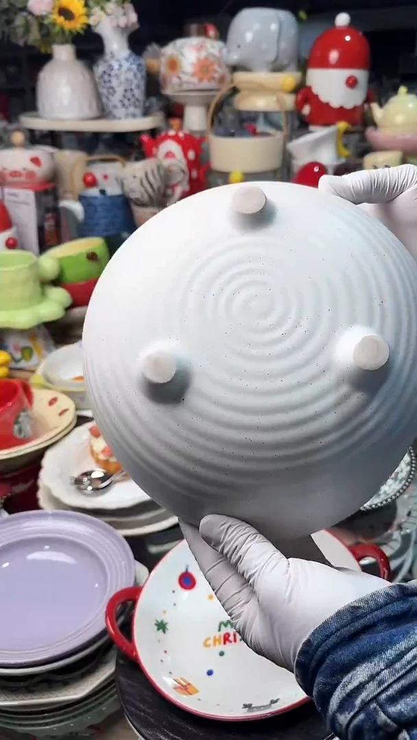 陶瓷粗陶麻点异形三脚大碗微瑕 凑满20元包邮