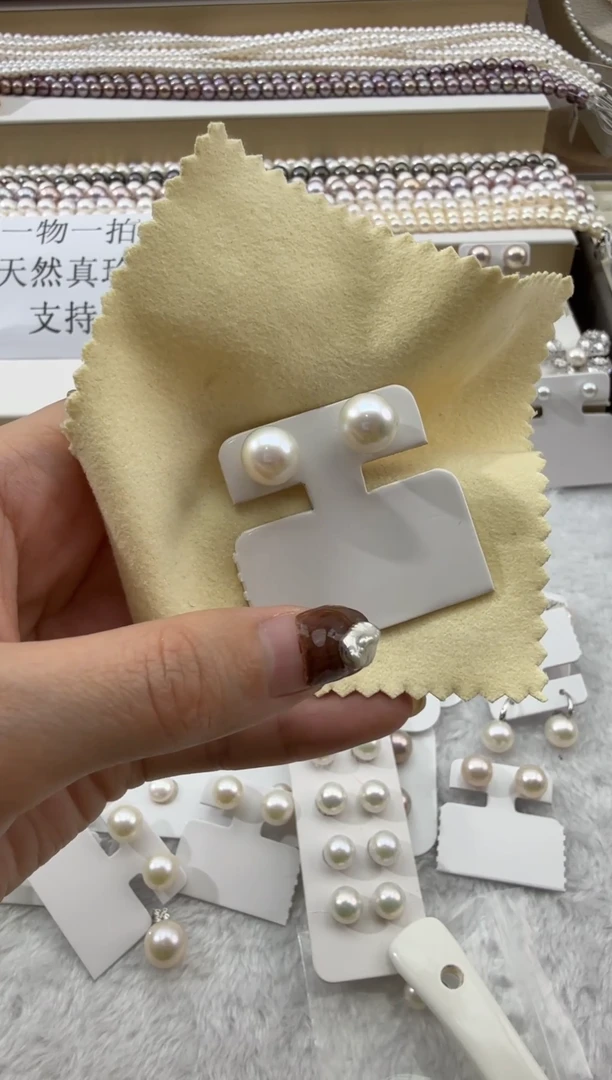 银S925镶嵌耳钉淡水珍珠娜?925银淡水耳钉