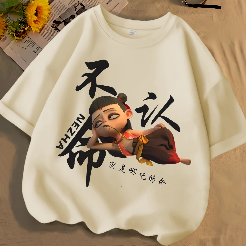 2025夏季新款魔童哪吒闹海纯棉短袖t恤男女童中大孩上衣舒适百搭Q