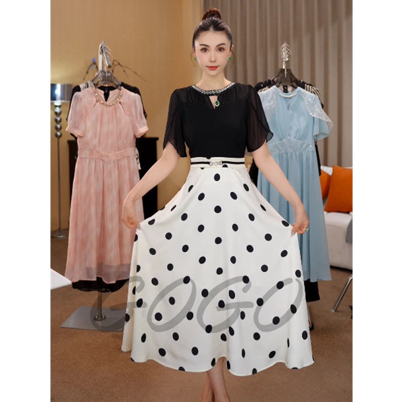 女王归来 G6383法式波点圆领假两件连衣裙2025新款今年流行裙子女