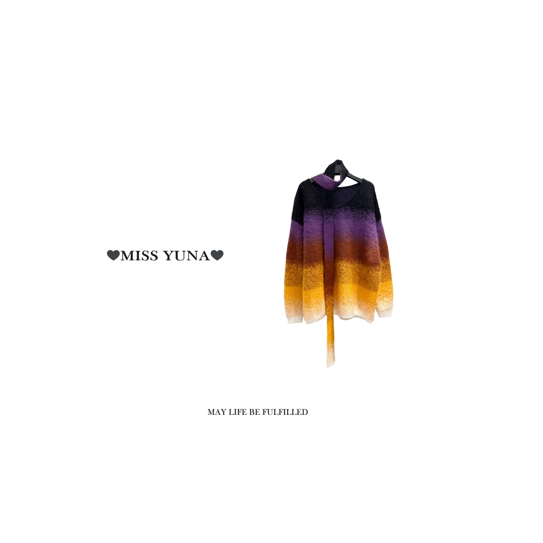 MISSYUNA【落日余晖】高比例马海毛羊毛渐变色毛衣围脖两件套240198