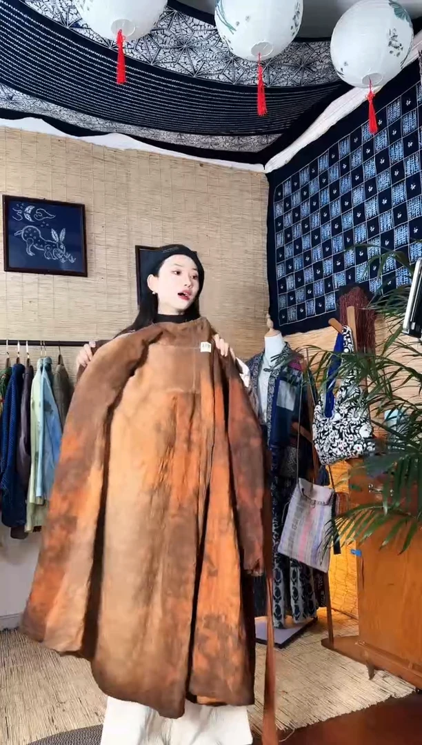 【闪购商品】设计师款柿染腰带大衣